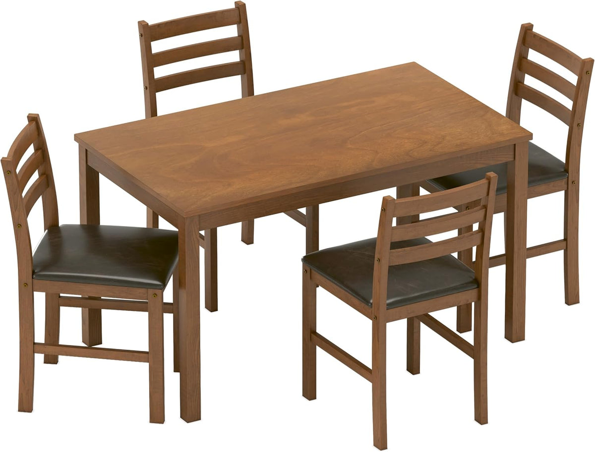 WiberWi Dining Table Set for 4, Solid Wood Kitchen Table and Chairs Set of 4, 43.3” Space-Saving Mid Century Modern Dining Room Table with Upholstered Chairs, Walnut
