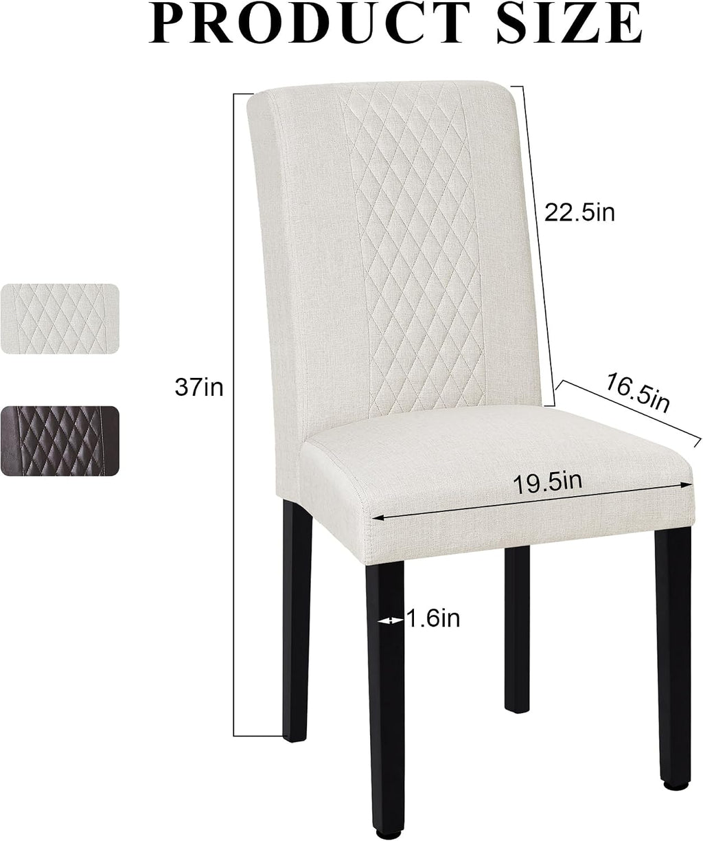 VECELO Dining Chairs Set of 2, Upholstered Fabric Wood Legs High Back for Kitchen Living Room, Beige