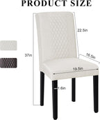 VECELO Dining Chairs Set of 2, Upholstered Fabric Wood Legs High Back for Kitchen Living Room, Beige
