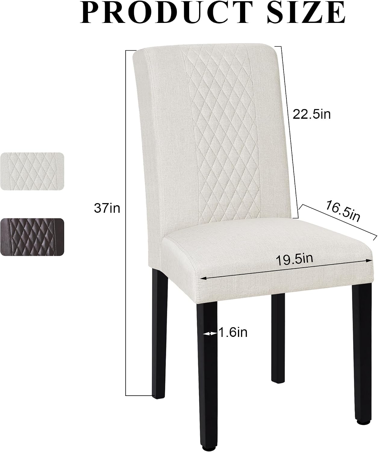 VECELO Dining Chairs Set of 2, Upholstered Fabric Wood Legs High Back for Kitchen Living Room, Beige