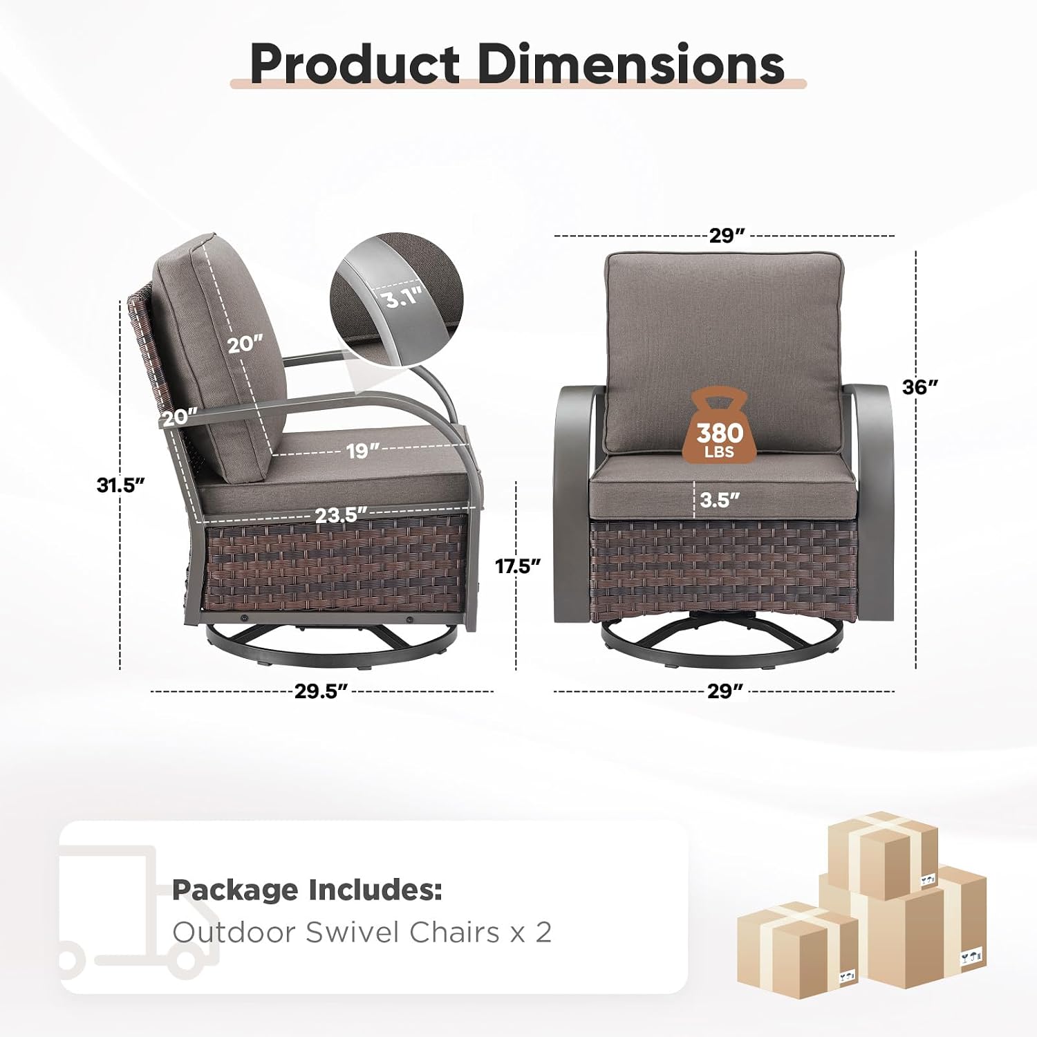 Belord Outdoor Swivel Rocker Patio Chairs of 2, Patio Conversation Glider Set with Wide Metal Armrests, Handwoven Rattan Bistro Set for Backyard, Garden, Luxury Patio Furniture for Indoor (Grey)