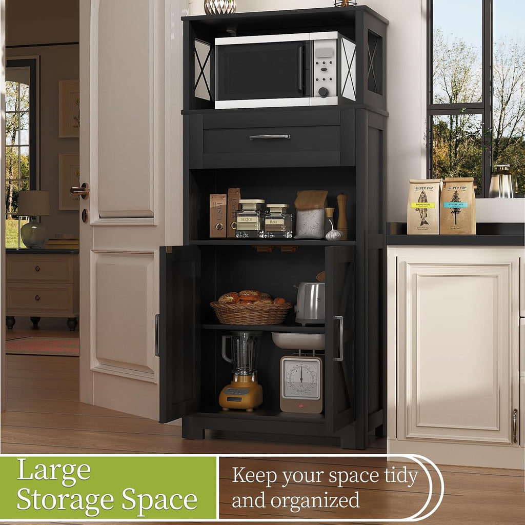kepptory 55" Tall Farmhouse Kitchen Pantry Cabinet, Rustic Wood Storage Cupboard with Doors, Shelves & Drawer, Ash Grey for Kitchen & Dining Room