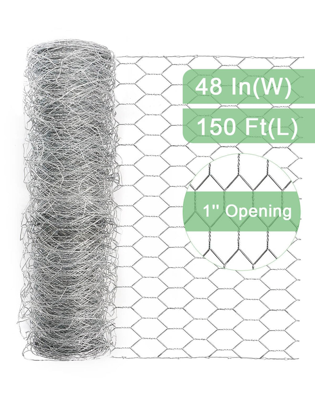 Garden Poultry Chicken Wire Netting - 48 '' × 150 ' Garden Fence Animal Barrier, Chicken Wire for Crafts, 1 inch Mesh Poultry Netting Fence, Pet/Rabbit/Chicken Wire Fencing
