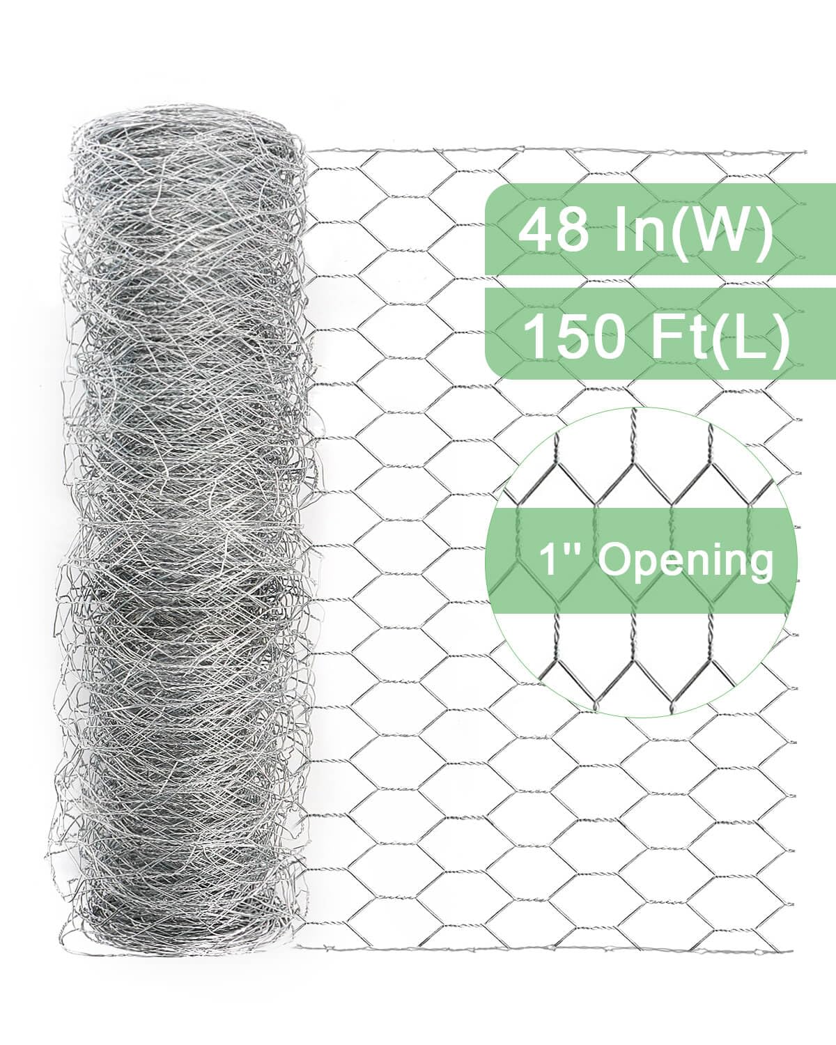 Garden Poultry Chicken Wire Netting - 48 '' × 150 ' Garden Fence Animal Barrier, Chicken Wire for Crafts, 1 inch Mesh Poultry Netting Fence, Pet/Rabbit/Chicken Wire Fencing