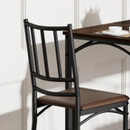 Dining Table Set for 4, Industrial Kitchen Table Set with 4 Upholstered Chairs, Metal Table and Chairs Set for Kitchen, Dining Room, Living Room, Walnut