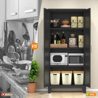 61" Tall Kitchen Pantry Cabinet, Black Metal Garage Storage Cabinet with Doors and Adjustable Shelves, Kitchen Cupboard, Pantry Cabinets for Kitchen, Dining Room, Office, Easy Assembly