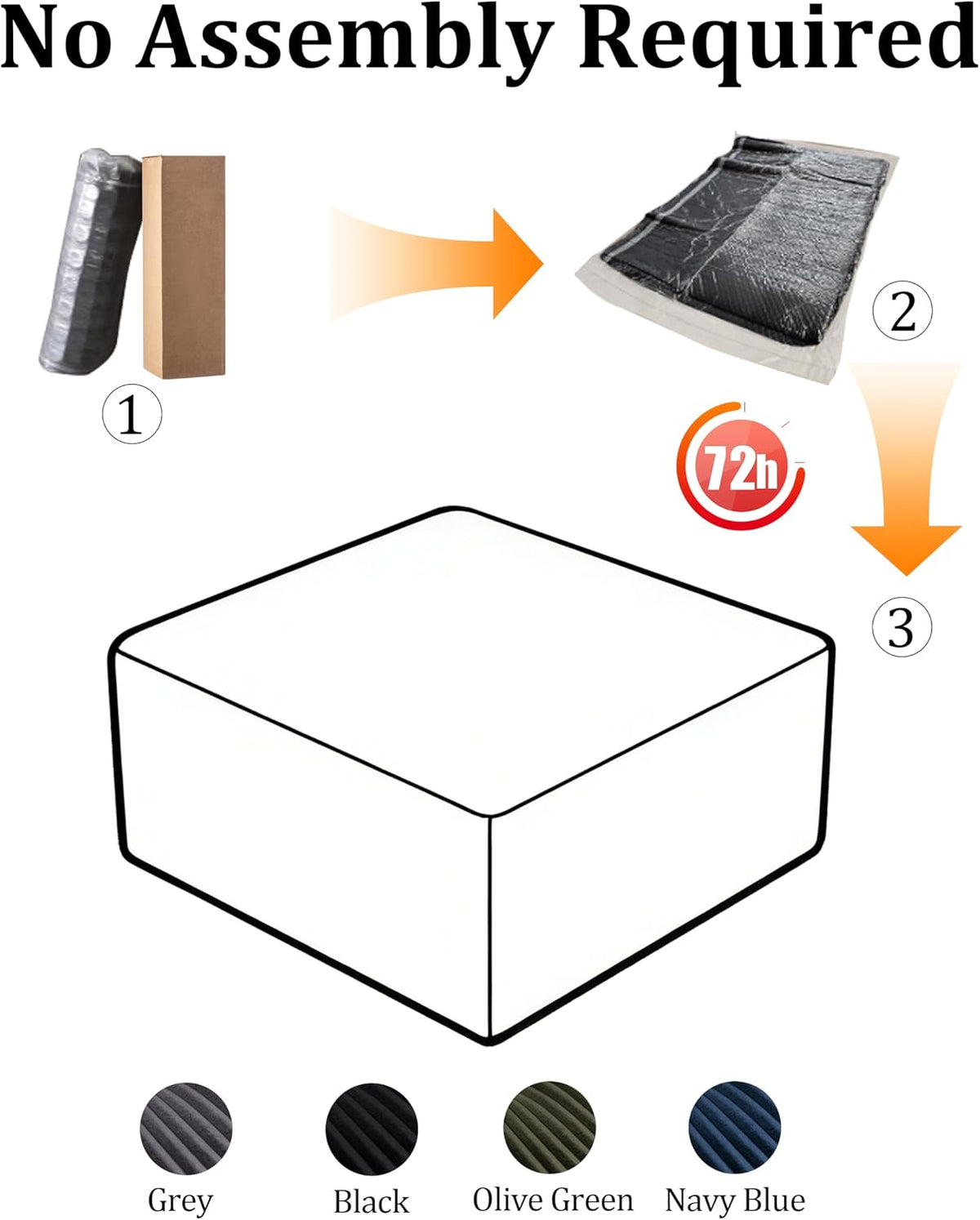 33.5'' Plush Fluffy Corduroy Ottoman for Floor Couch in a Box, Modern Compressed Sofa, Small Comfy Square Couch for Living Room, Bedroom, Grey, (Ottoman)