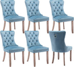 Velvet Upholstered Dining Chairs Set of 6, Modern Mid-Century Kitchen Chairs with High Back, Nailhead Trim and Solid Wood Legs,Metal Pulling Ring for Dining Room Living Room
