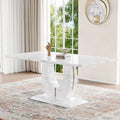 JUFU 63" Faux Marble Dining Table for 4-6 People, Modern Rectangular Kitchen & Dining Room Table, White Marble-Look MDF Tabletop with U-Shaped Pedestal Base, Easy Assembly Dining Table