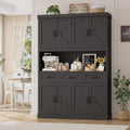 HITHOS 76" Tall Kitchen Pantry Storage Cabinet, 55“ Wide Kitchen Hutch Cabinet with Storage Drawers, Large Food Pantry with Microwave Stand, Modern Cupboard with Hutch for Dining Living Room, Black