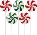 5pcs Wind Spinners Metal Colorful Flowers Garden Stake, Christmas Lollipop Pinwheels, 27" Metal Windmill Yard Art Outside Decorations, Lawn Ornaments Outdoor Garden Décor