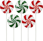 5pcs Wind Spinners Metal Colorful Flowers Garden Stake, Christmas Lollipop Pinwheels, 27" Metal Windmill Yard Art Outside Decorations, Lawn Ornaments Outdoor Garden Décor