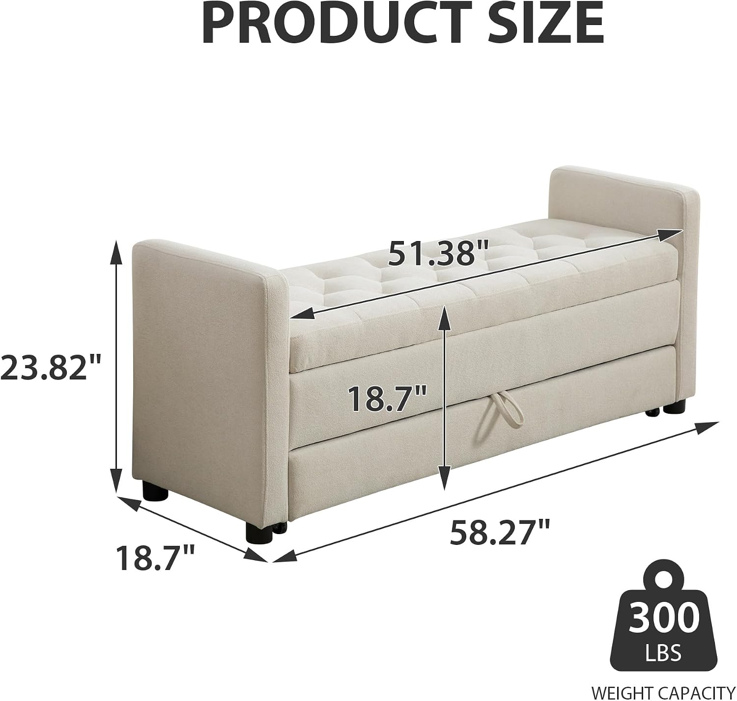 Chifee & Vingol 58.27" W Ottoman Bench with Double Storage Space, Upholstered End of Bed Storage Bench Entryway Shoe Benches,Beige