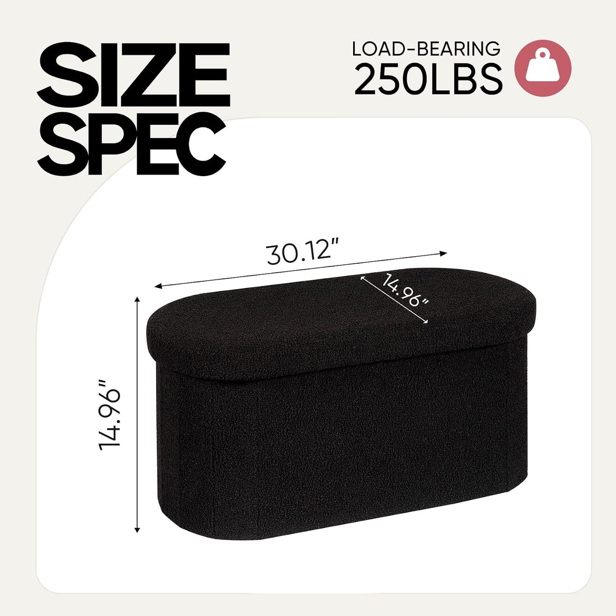 30 Inches Oval Ottoman with Storage, Boucle Sherpa Storage Ottoman Bench, Folding Foot Rest Chest for Bedroom Living Room