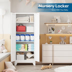 PEUKC 75" Farmhouse Metal Storage Cabinet with Doors and 4 Adjustable Shelves, Large Pantry Organizer for Kitchen, Dining Room, and Living Room,Assemble Require(White)