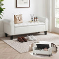 ECOTOUGE 55" Storage Ottoman Bench for Living Room, End of Bed Bench with Rolled Arm Leather Ottoman with Storage Upholstered Entryway Bench Retro Style Footboard Bench for Bedroom, Cream White
