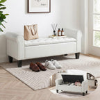 ECOTOUGE 55" Storage Ottoman Bench for Living Room, End of Bed Bench with Rolled Arm Leather Ottoman with Storage Upholstered Entryway Bench Retro Style Footboard Bench for Bedroom, Cream White