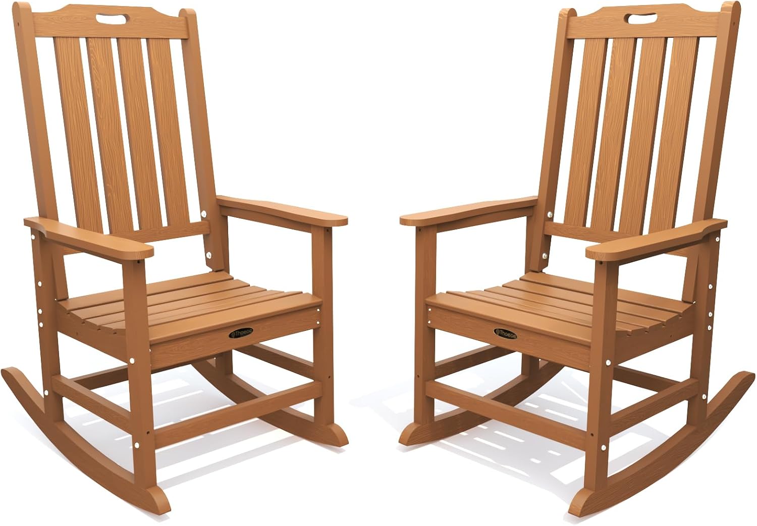 THOEOE Outdoor Rocking Chairs Set of 2, Oversized Patio Rocking Chair | HDPE Outdoor Rockers for Front Porch, Patio, Backyard, Balcony and Garden. All-Weather High Back Design, Wood