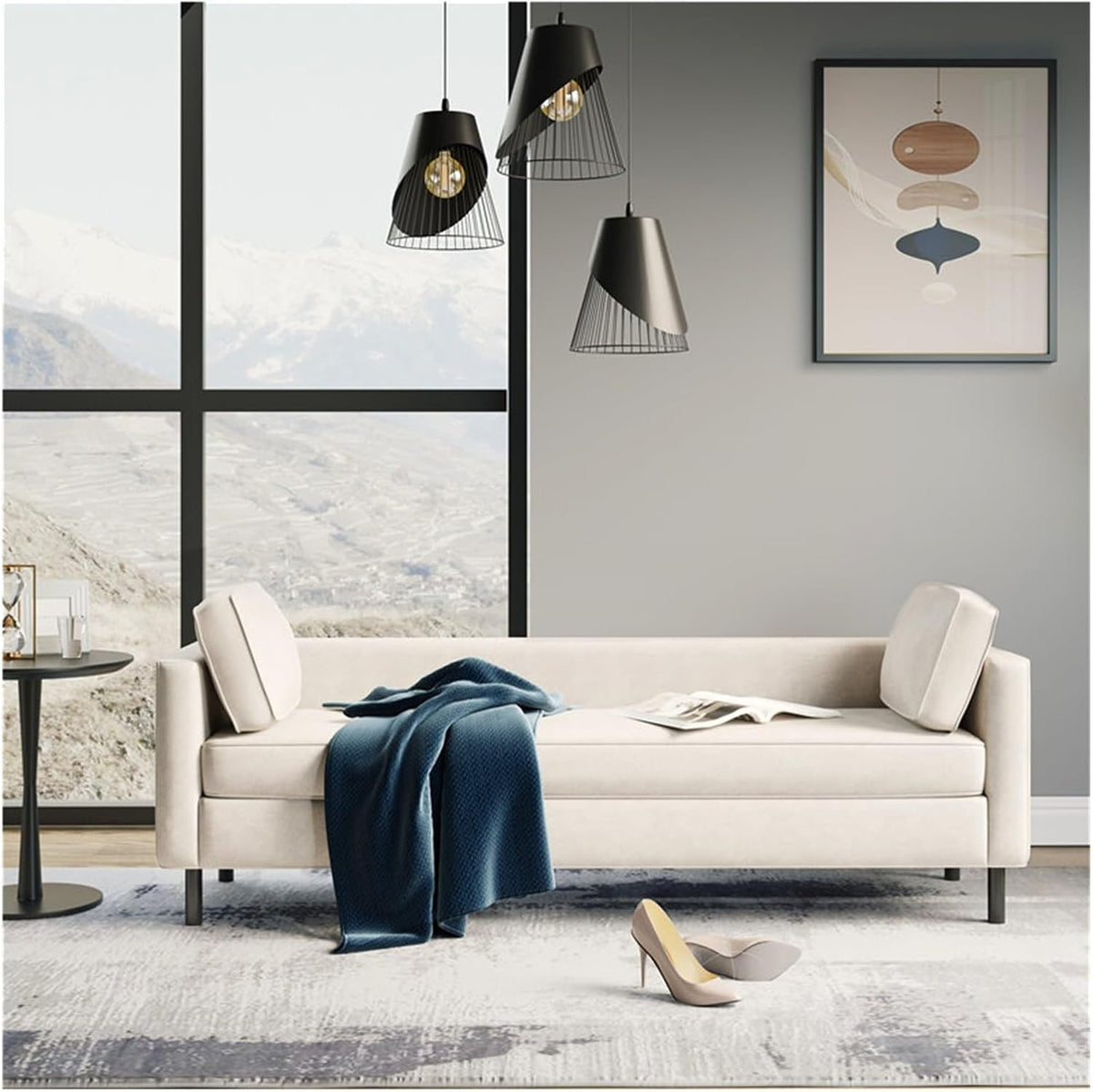 Modern White End of Bed Bench, Modern Technical Cloth Upholstered Ottoman Seat with Black Legs, Long for Bedroom Living Room Foyer Indoor Entryway (White) Entryway(100 * 50 * 55cm)