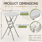 28" Round Folding Table with Cover, Foldable Cocktail Table with Handle | Bar Height Table with Removable Legs, High Top, Indoor Outdoor for Parties, Patio, Backyard, Wedding, Dining, White