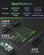 BN-LINK Seedling Heat Mat with Thermostat Controller Combo Set, 10" x 20.75" Plant Heating Mat for Seed Starting with Temperature Control for Indoor Growing, Plants Germination