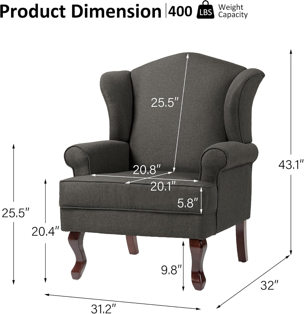 Lumibee High Back Accent Chair, Comfy Armchair with Solid Wood Legs for Living Room, Upholstered Accent Chair for Small Space, Single Sofa Reading Chairs for Office-Dark Gray