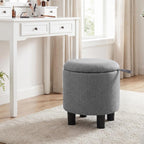GIANTEX Round Storage Ottoman with Removable Lid & Sturdy Legs, Gray | Linen Fabric Upholstered Ottoman Foot Stool, Small Foot Rest for Living Room, Bedroom