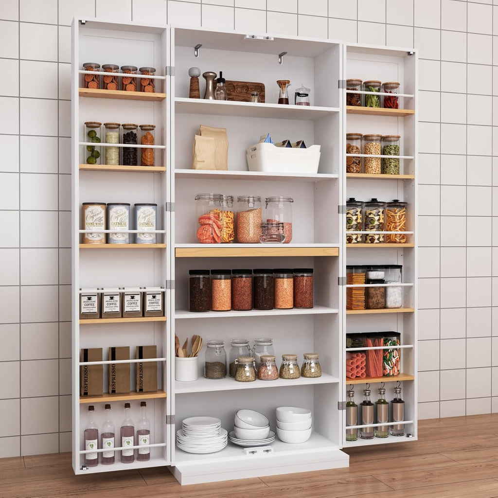 29.9x15.74x71.65Inches White Kitchen Pantry Cabinet, Freestanding Storage Cabinet with Doors & 3 Adjustable Shelves, Buffet Cupboards Sideboard for Kitchen Living Room Dining Room