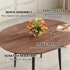 FURNITO Round Dining Table Set for 6, 42"-54" Extendable Dining Room Table with 6 Linen Fabric Chairs, Mid Century Modern Dining Set for Small Space (Walnut Table + 6 Dark Grey Chairs)