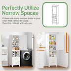 Ckzbx Tall Narrow Storage Cabinet, 66.93" H Tall Bathroom Cabinet Metal Pantry Cabinets with Hollowed-Out, 3 Adjustable Shelves, for Kitchen, Bathroom, Home Office, Living Room (White)