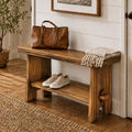 31.5" Solid Wood Entryway Bench, Farmhouse Rustic Storage Bench for Small Spaces, Narrow Indoor Bench Seat for Hallway, Living Room, Dining Room & Mudroom, Mortise-and-Tenon Base, Rustic Brown