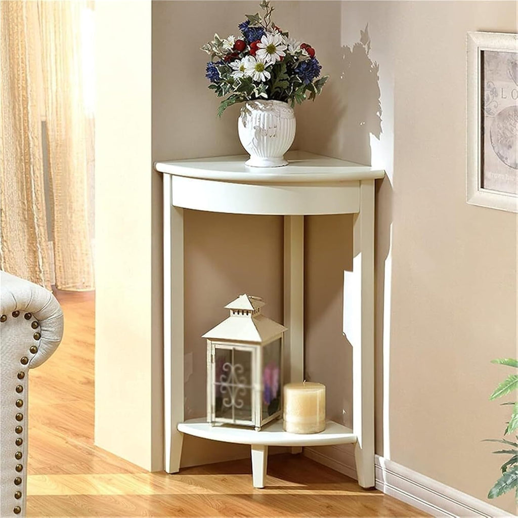 Home Furnishing Corner Tables Compact Triangle Solid Wood Side Table Corner Shelf Unit with 2 Shelves Sofa Accent Table for Small Space Little Corner(Brown)