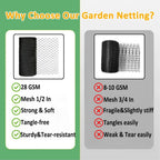 Bird Netting 30x30 Ft, 1/2In Mesh Heavy Duty Garden Netting Pest Barrier for Plants, Fruit Trees, Vegetables, Extra Strong Woven Mesh Netting, Animal Fencing Against Birds, Deer, Poultry