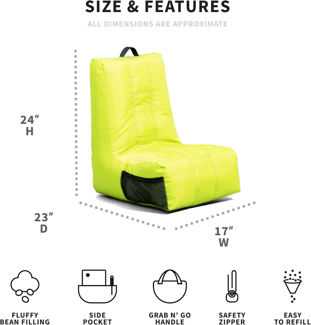 Big Joe Video Lounger Bean Bag Chair, Lime Punch Smartmax, 2 feet | Polystyrene Bean Filled, Refillable, Nylon Polyester, Safe for Kids Ages 3 and Up, Supports Up to 250 lbs, Perfect for Gaming