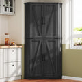 Dripex 71" Black Farmhouse Corner Pantry Cabinet with LED Light, Tall Storage Cabinet with Doors & Adjustable Shelves, Food Pantry for Kitchen, Living Room, Dining Room