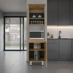 Tuhome Austin Tall Freestanding Kitchen Pantry Cabinet, 76.8" Natural Oak Pantry Storage Cabinet with 5 Shelves, 2 Doors and Open Microwave Shelf for Coffee Station