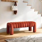 63’’ Bench for Dining Table, Upholstered End of Bed Bench with Solid Wood Legs, Modern Small Entryway Bench with Full Covered Fabrics for Bedroom, Kitchen, Living Room (Rust, Velvet)