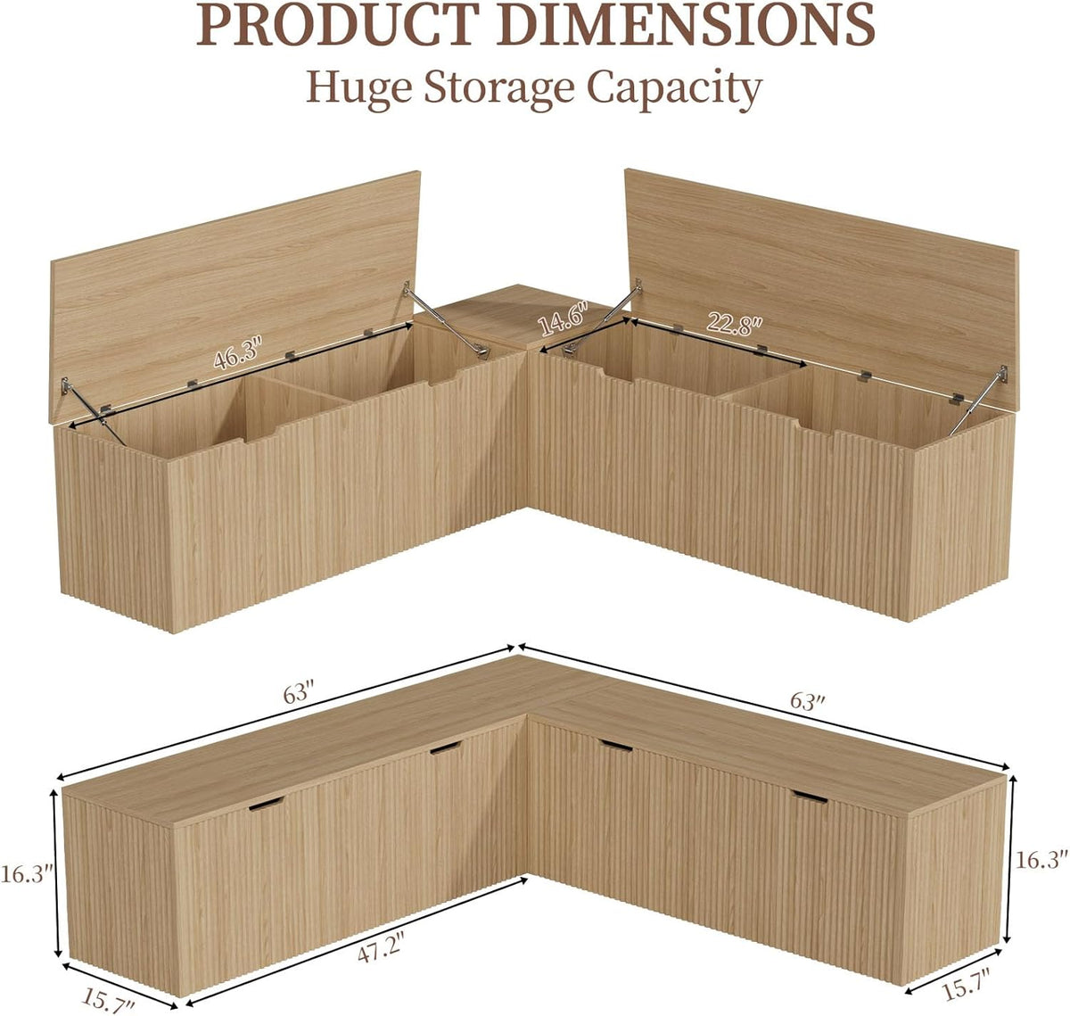 L Shaped Corner Dining Bench – Backless Breakfast Nook Bench with Hidden Storage, Space-Saving Kitchen Nook Bench for Dining Room, Entryway, or Apartment Use