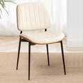 LUNLING Dining Room Chairs Mid Century Modern Retro Beige Faux Leather Chair with Walnut Bentwood Upholstered Seat Metal Legs Kitchen Chairs Adjustable Foot for Kitchen Dining Room,1PCS