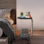 C Shaped Side Table, Small Side Table for Sofa and Bed, Computer Desk with Rolling Wheels and Storage Bag Side Table Slide Under Sofa Tray Table for Living Room Bedroom Office (Black)