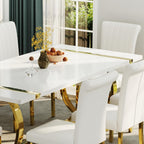 ACEDÉCOR Modern Dining Chairs Set of 2, White Leather Dining Room Chairs with Gold Stainless Steel Legs, Upholstered Chairs with High Back and Metal Legs for Kitchen/Living Room/Restaurant
