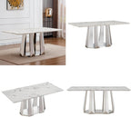 70'' Faux Marble Dining Table for 6-8, Modern Dining Room Table with Mirrored Stainless Steel Base, Suitable for Kitchen, Restaurant, Office, MDF Finish-White Silver