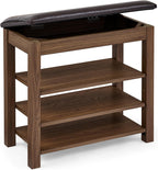 Shoe Storage Bench for Entryway, 24" Lift Top Storage Bench with PU Leather Cushion, 3-Tier Adjustable Shoe Rack Organizer, 400 lb Wood Hallway Benches for Mudroom, Bedroom, Brown