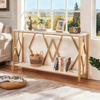 HOMISSUE 55 Inch Modern Entryway Console Table, White & Gold Faux Marble Top Engineered Wood Sofa Table with 2-Tier Open Storage, Entry Table for Hallway & Living Room