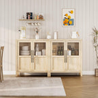 Garvee Large Buffet Cabinet with Storage, Sideboard Buffet Cabinet with Glass Doors, Modern Farmhouse Storage Cabinet Table for Kitchen Dining Room, Living Room (Pear Wood, Glass with 2 Doors)