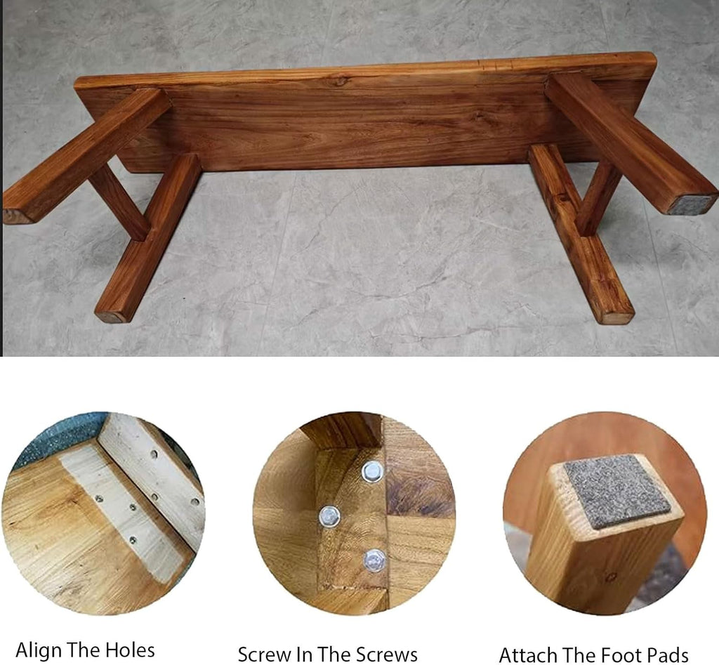 Farmhouse Indoor Wooden Living Room Dining Benchs Narrow Noodle Bench For Entryway 2" Thick Tabletop Skinny Bench For End Of Bed Solid Wood Shoe Benchs Easy To Assemble Sturdy For Kitchen(55.1")