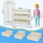 B6 Toy Storage Organizer with Stuffed Animal Storage, White | 3-Tier Wooden Shelves and 8 Bins, Toy Shelf Organizer, Kids Bookshelf and Toy Storage for Kids Room Bedroom Playroom Nursery