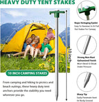 Eurmax USA Galvanized Non-Rust Camping Family Tent Pop Up Tent Stakes Ice Tools Heavy Duty 20pc-Pack, with 4x10ft Ropes & 1 Green Stopper