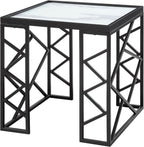 3pc Tables Set with Tempered Glass Top and Black Metal Frame | Includes 3-piece set with white marble-print tempered glass tops