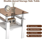 Set of 2 Glass End Table, 2-Layer Glass Living Room Table, Modern Tea Table Side Tables for Home Office Furniture